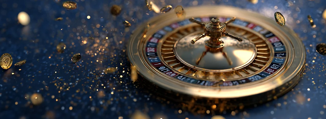 Ruota dorata e dadi su sfondo elegante