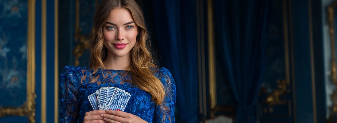 Giocatrice sorridente in abito elegante