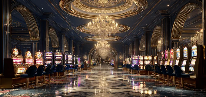 Interno del casinò con luci e atmosfera dorata